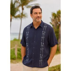 Cubavera Linen Guayabara Shirt Mens 2XL Latin Embroidered Cocktail Swizzle Stick